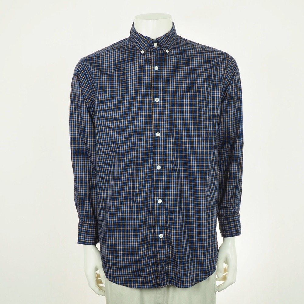 Charles Tyrwhitt Button Down Shirt Mens Large Navy Blue Plaid Classic Fit Cotton